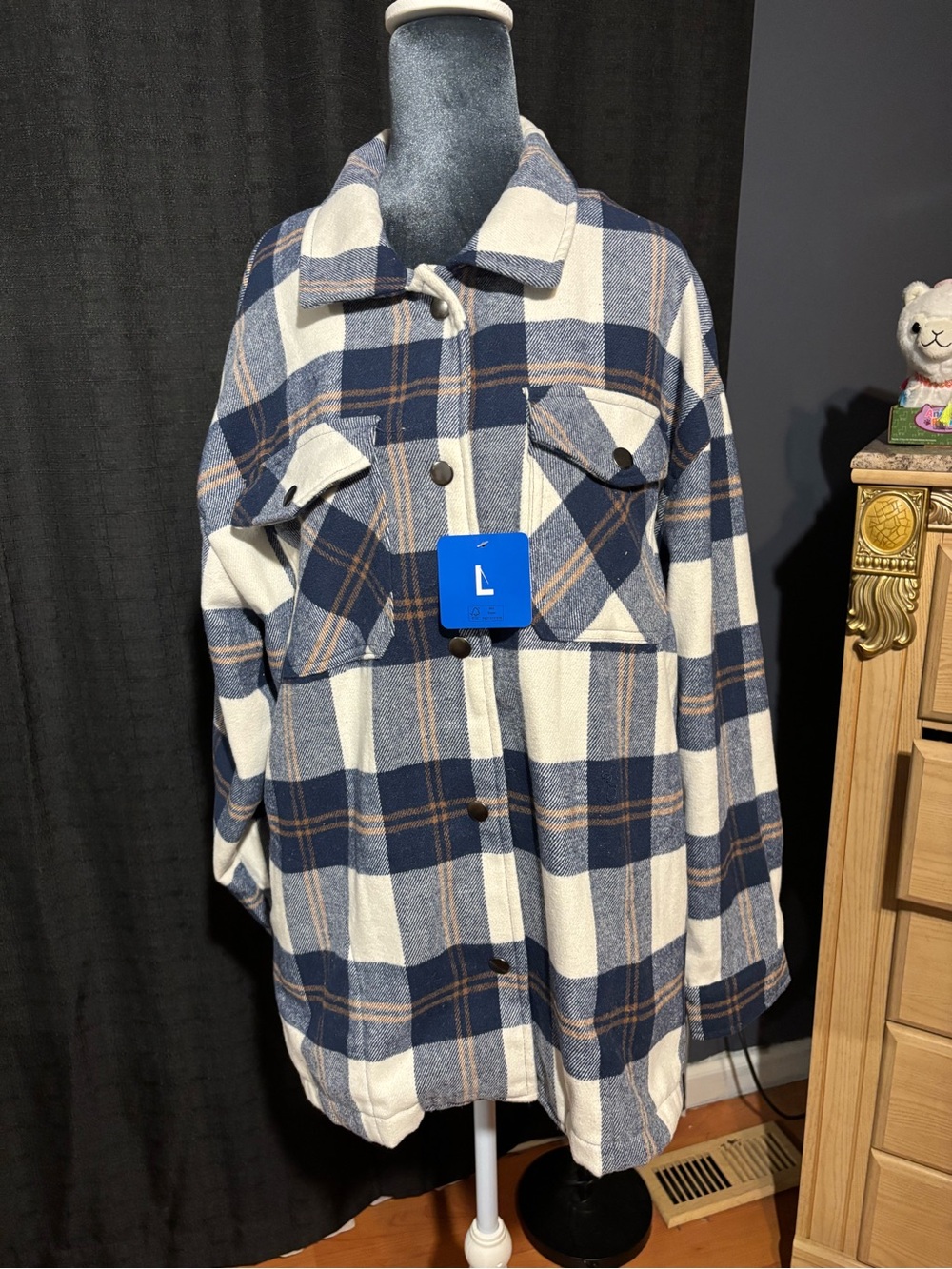 NWT HFX Plaid Button-Front shirt/Jacket in Navy and Cream - Picture 6 of 9